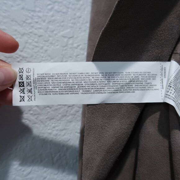 Mango Leather Jacket Womens Drape Front Suede Blazer Open Jacket Long Sleeve L - Picture 15 of 16